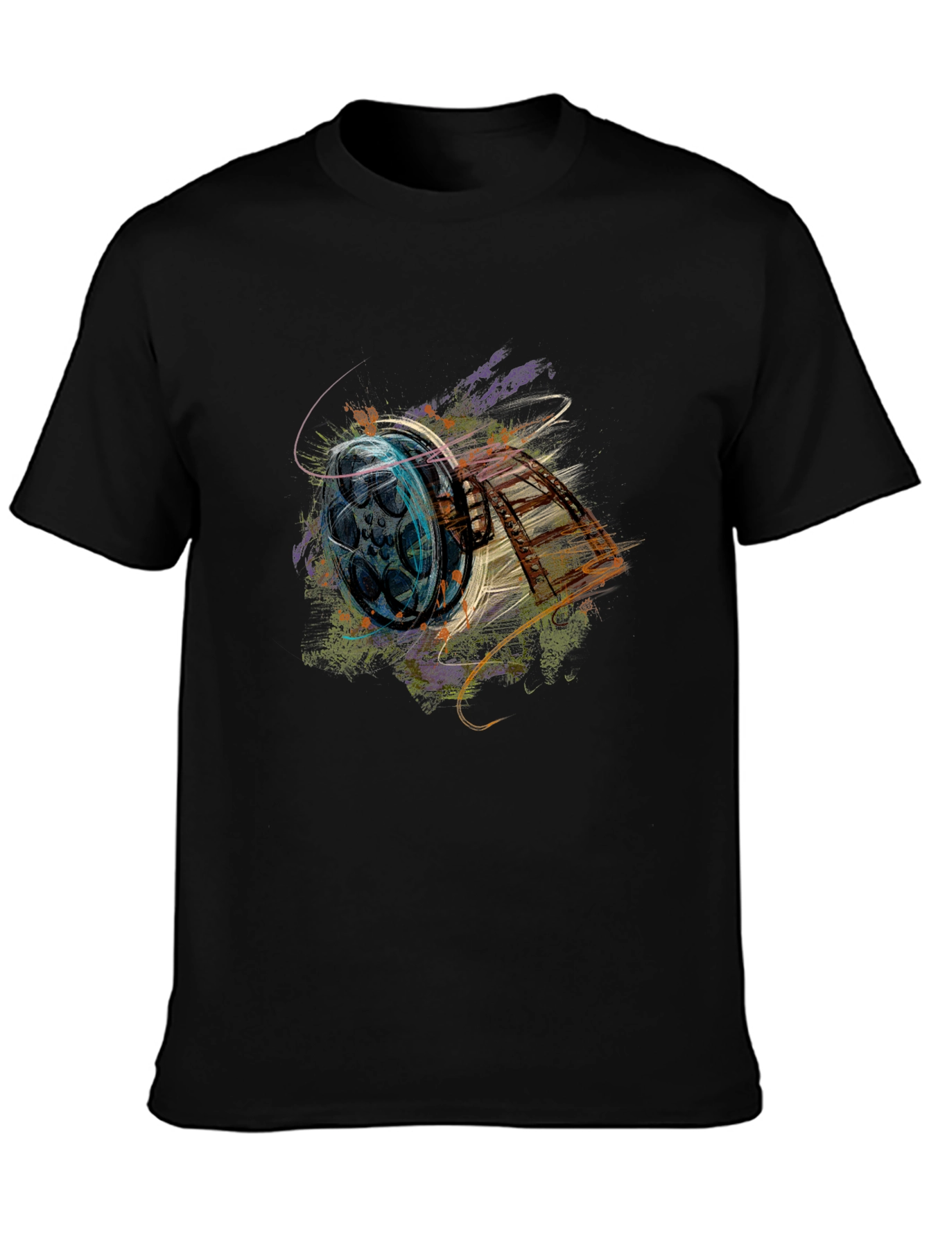 Retro Film Reel Graphic Black T-Shirt