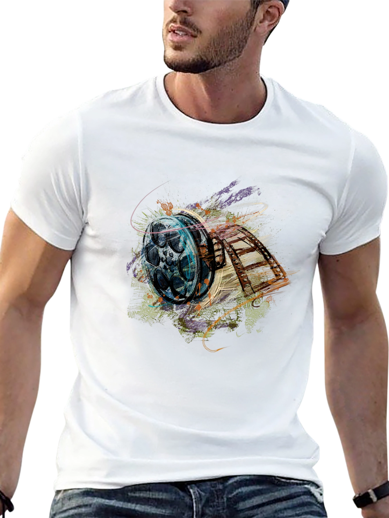 Retro Film Reel Graphic Black T-Shirt