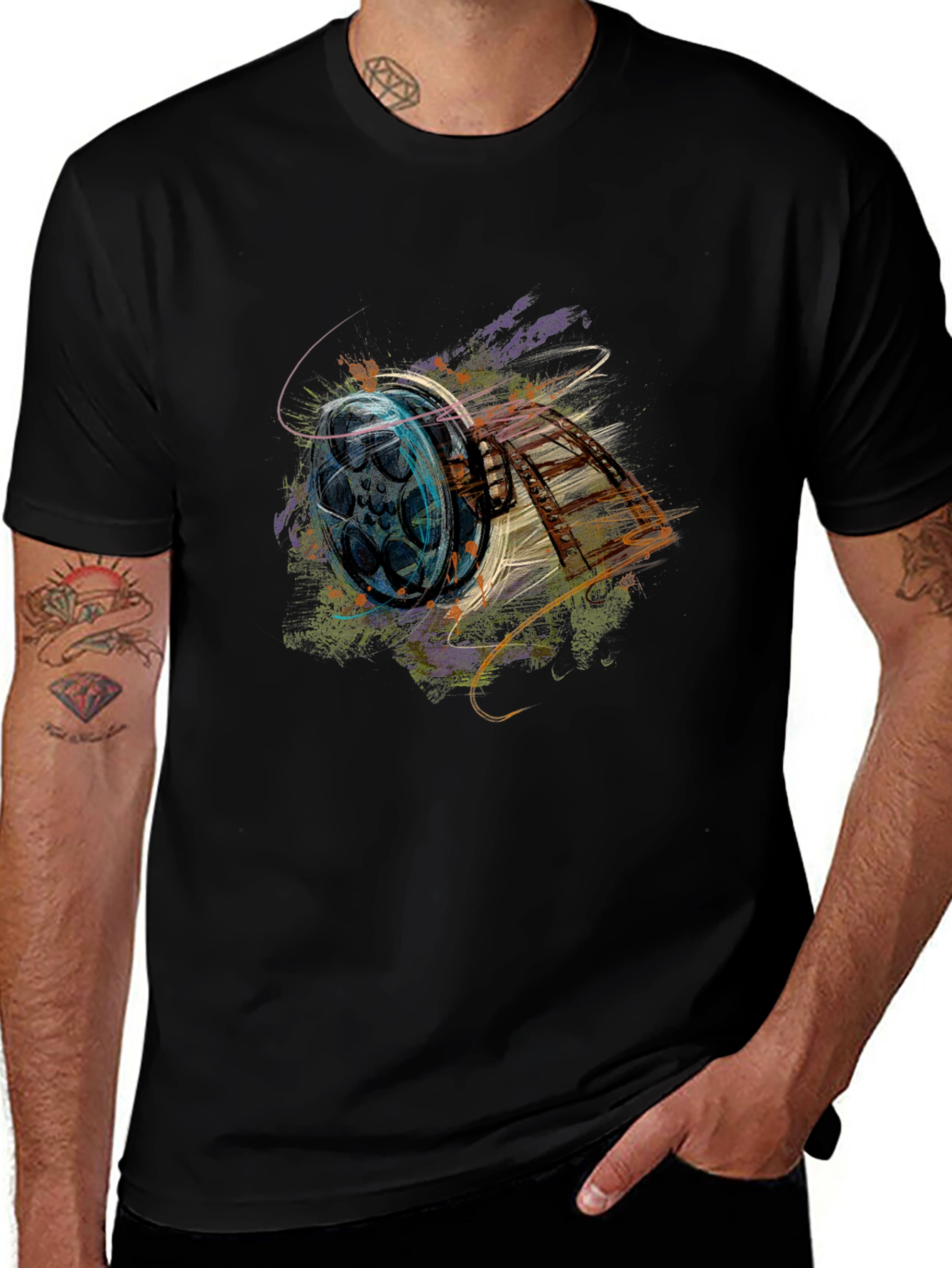 Retro Film Reel Graphic Black T-Shirt
