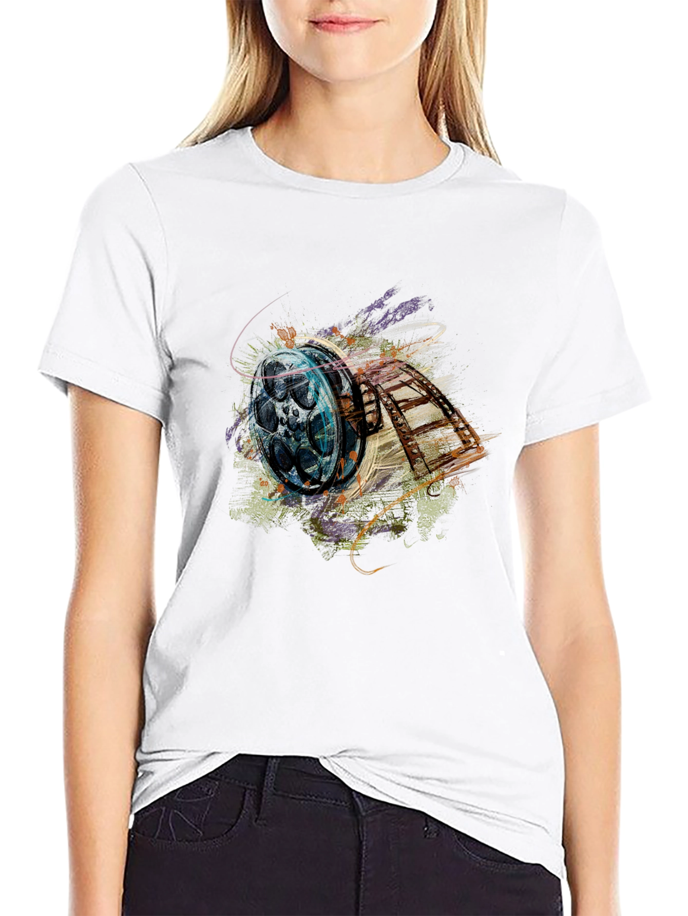 Retro Film Reel Graphic Black T-Shirt