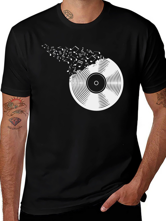 Vinyl Record Music Note T-Shirt - Black Graphic Tee