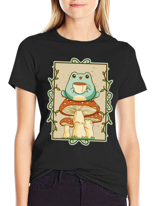 Frog on Mushrooms T-Shirt - Cottagecore Aesthetic