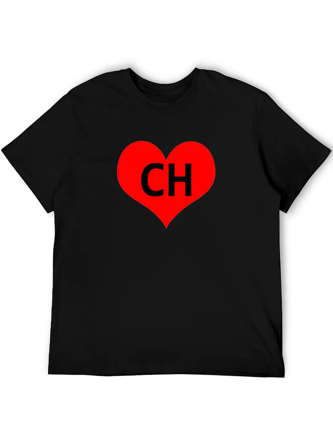 Black T-Shirt with Red Heart CH Graphic Print