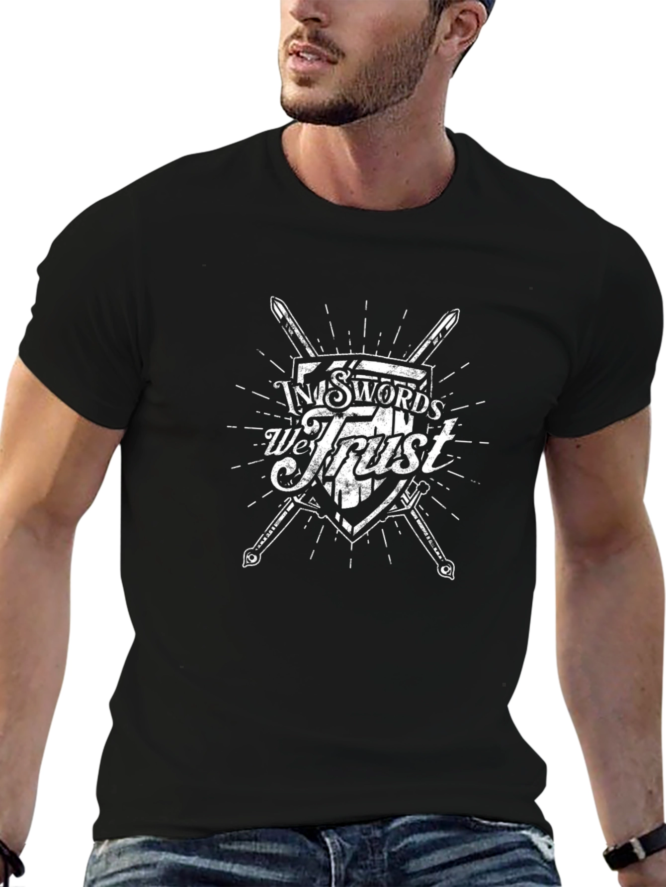 In Swords We Trust Black Graphic Tee