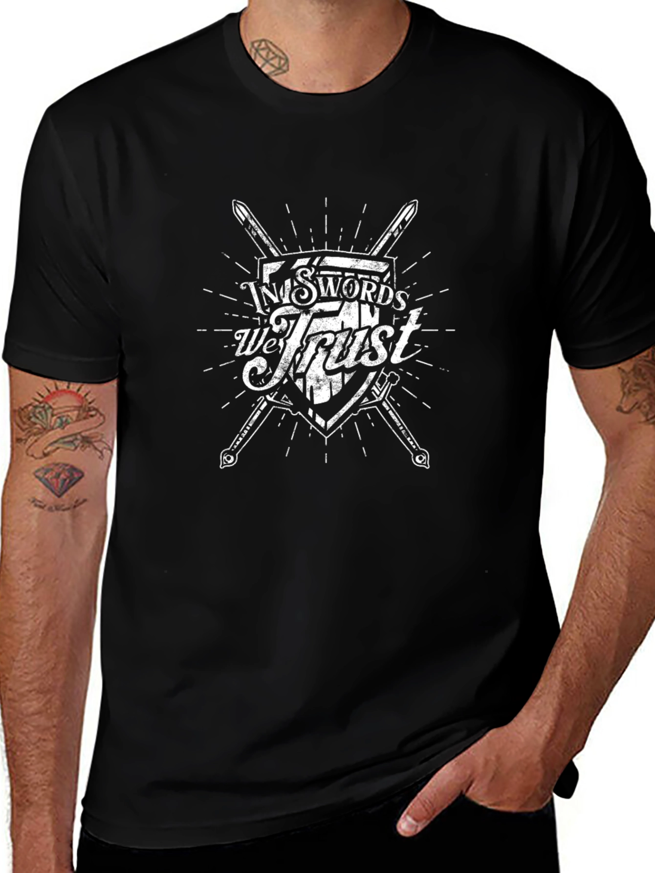 In Swords We Trust Black Graphic Tee