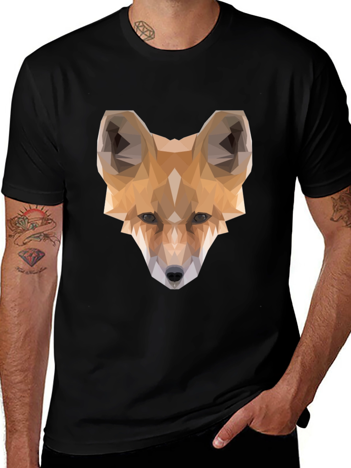 Geometric Fox Graphic Tee - Modern Mens T-Shirt