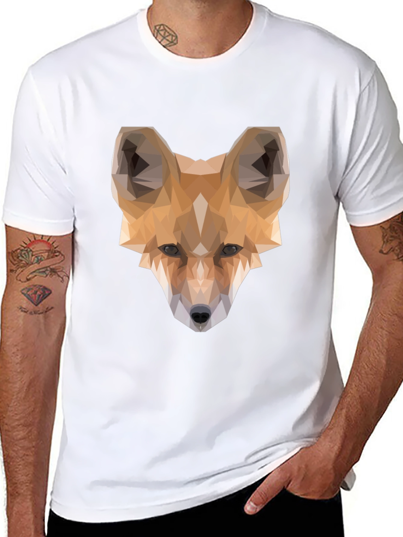 Geometric Fox Graphic Tee - Modern Mens T-Shirt
