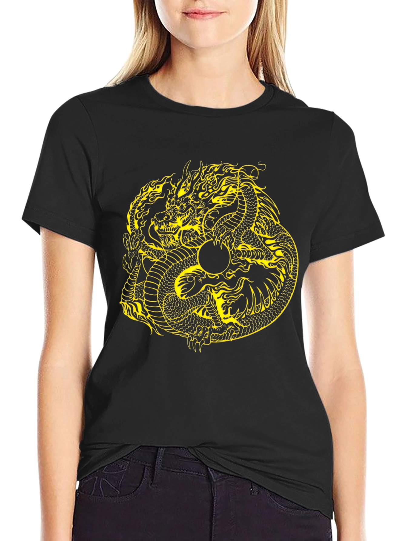 Dragon Yin Yang Graphic Black T-Shirt
