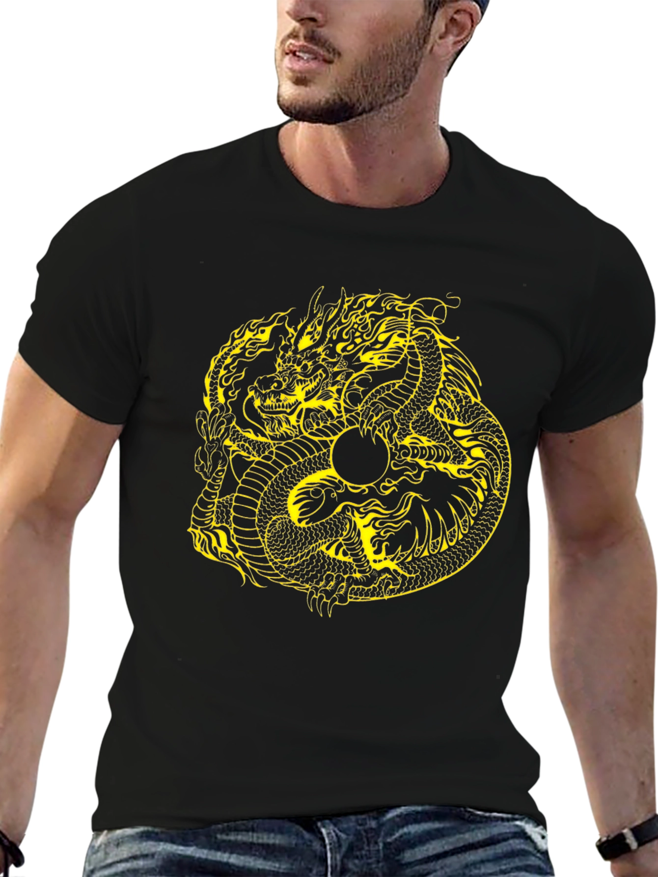 Dragon Yin Yang Graphic Black T-Shirt