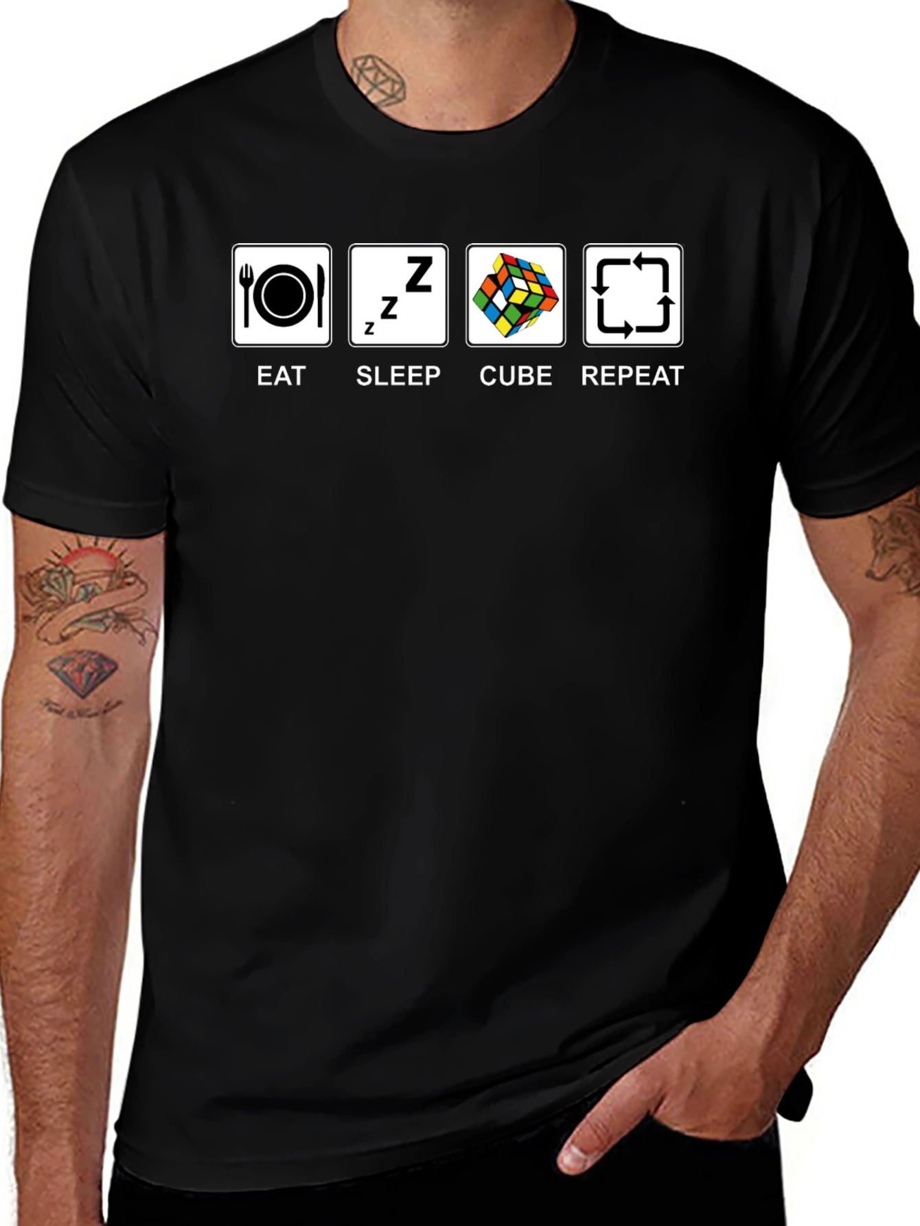Eat Sleep Cube Repeat Black T-Shirt