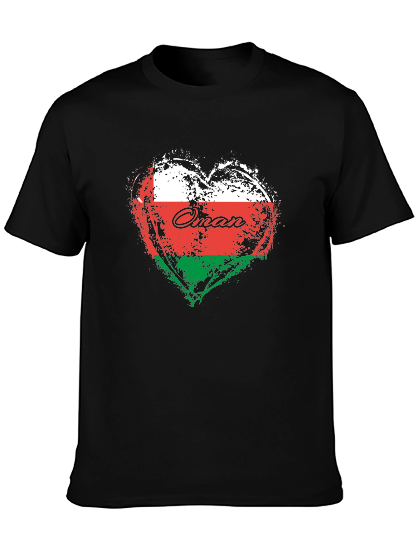 Oman Flag Heart T-Shirt Black Cotton Casual Tee