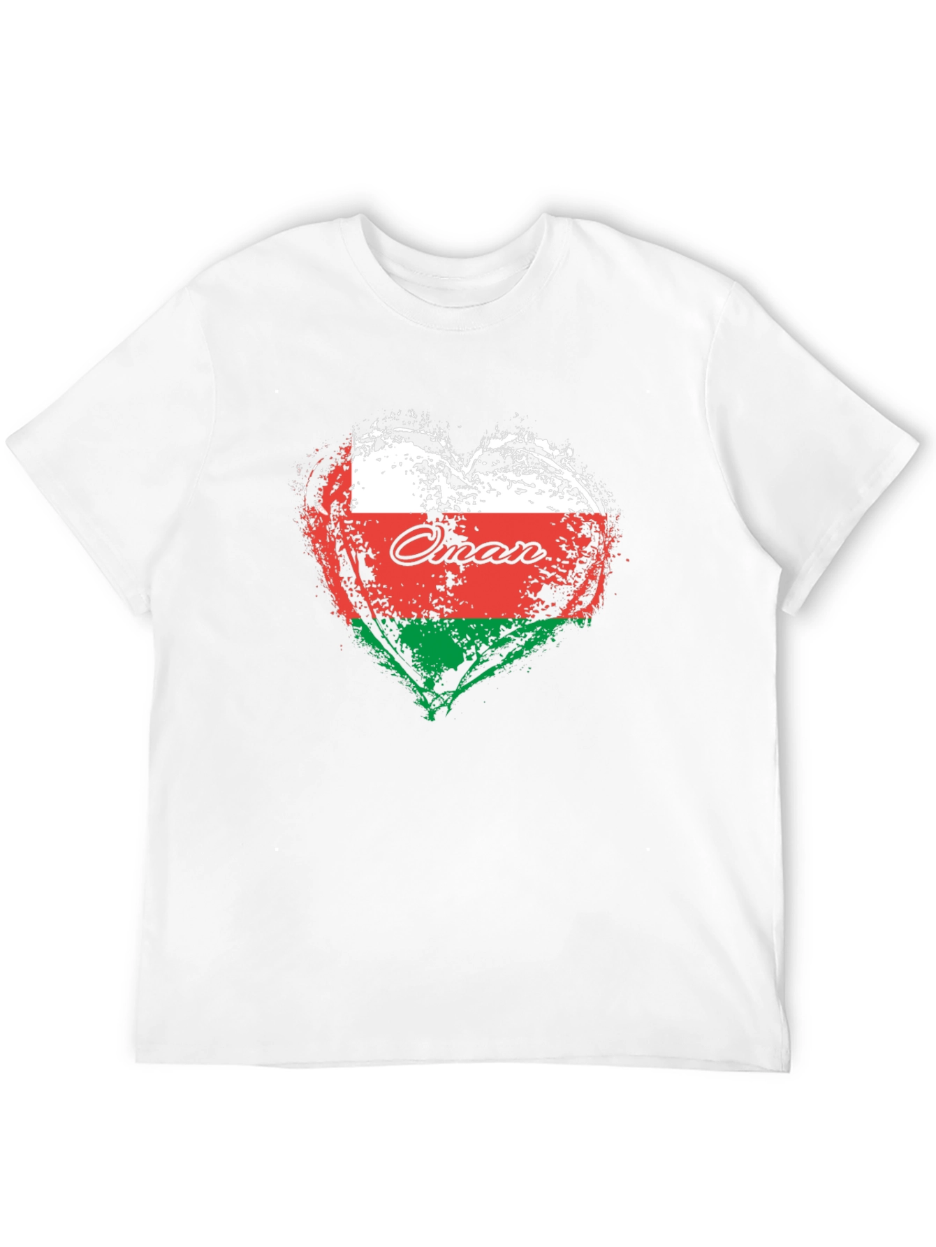 Oman Flag Heart T-Shirt Black Cotton Casual Tee