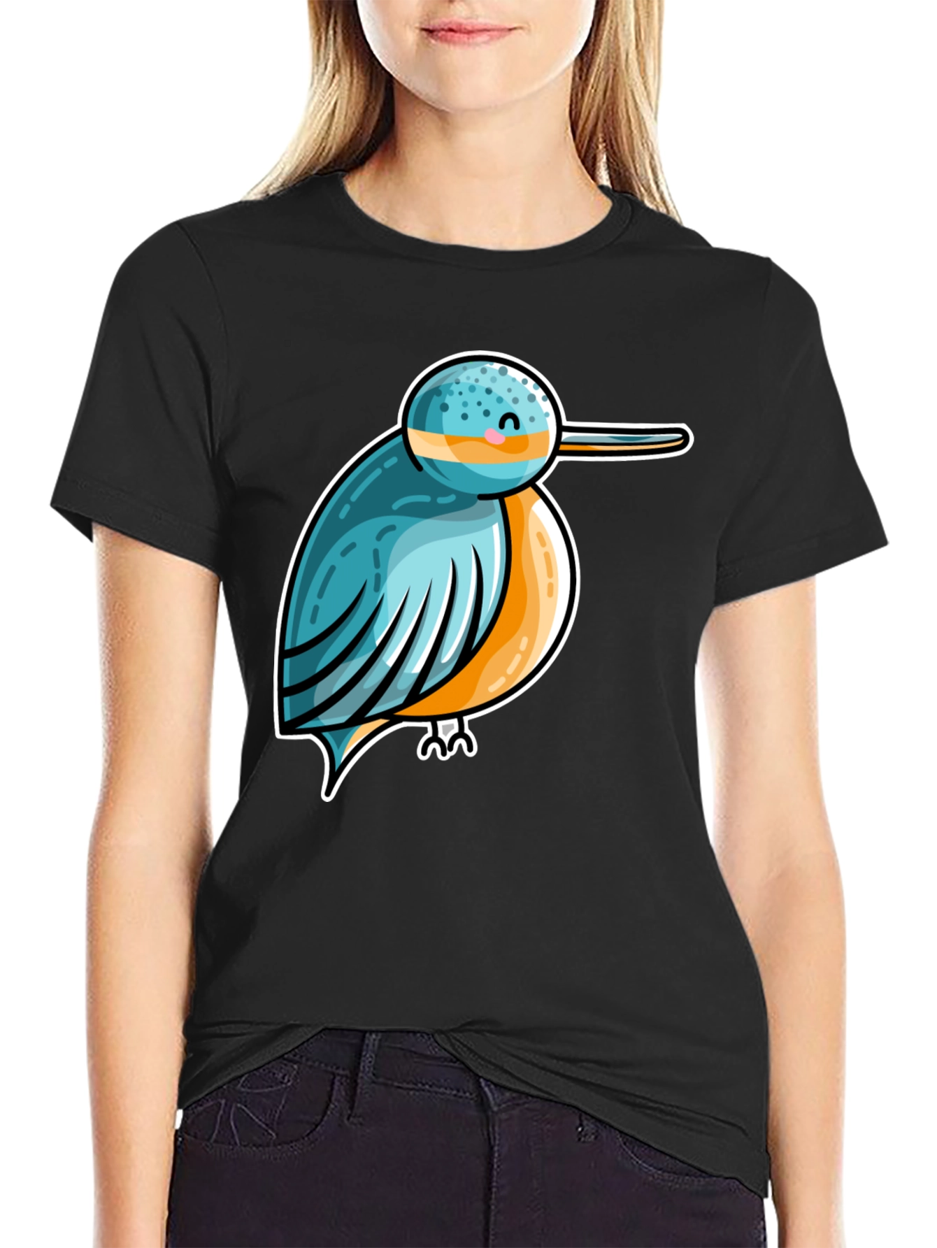 Cartoon Bird Graphic Tee - Unisex Black T-Shirt