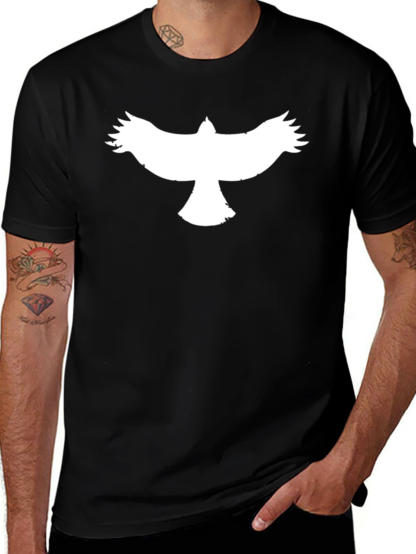 Mens Black T-Shirt with Bird Design