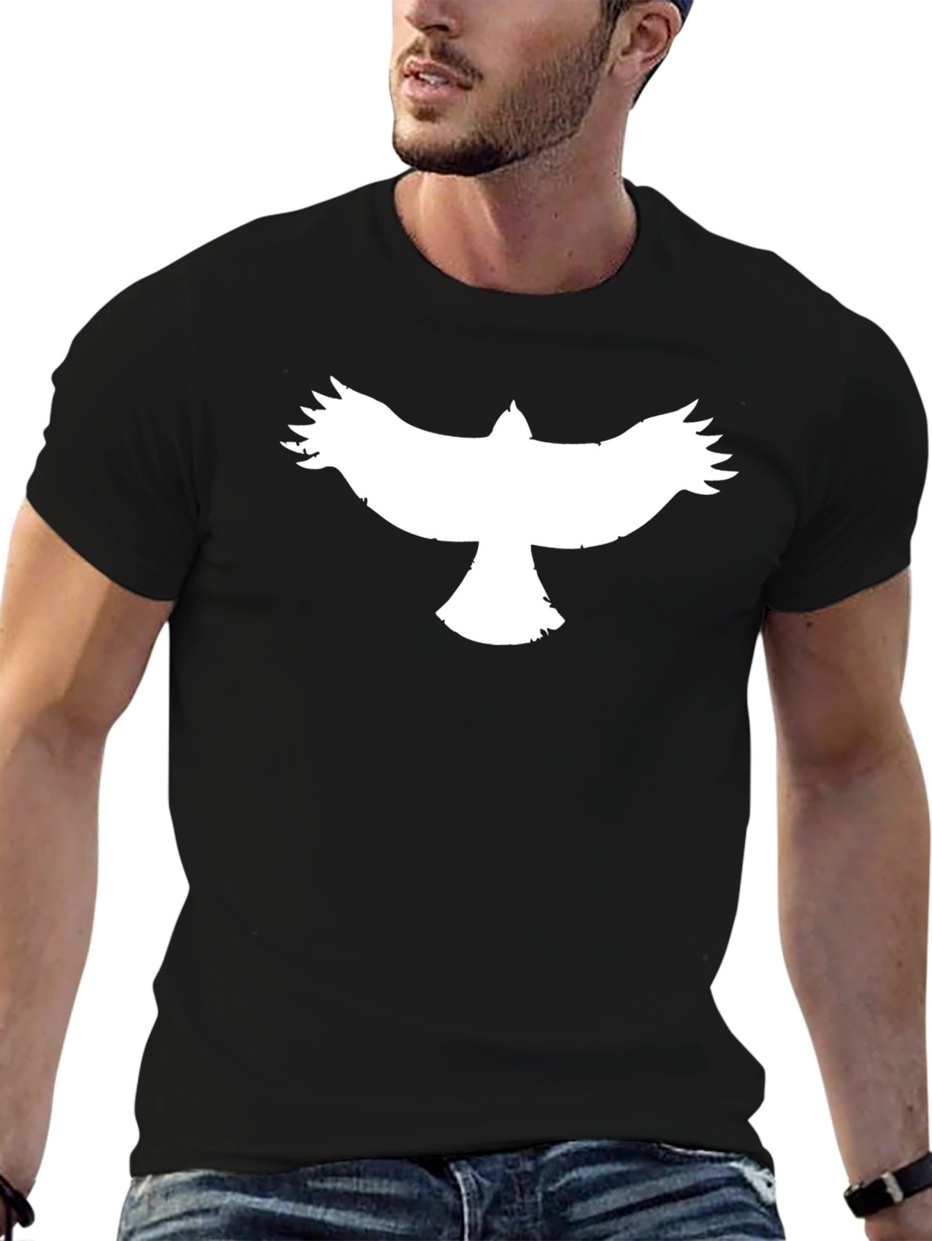 Mens Black T-Shirt with Bird Design