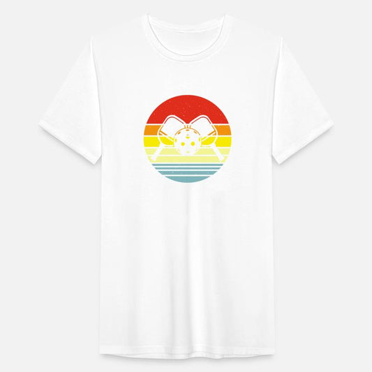 A graphic design features two crossed pickleball p