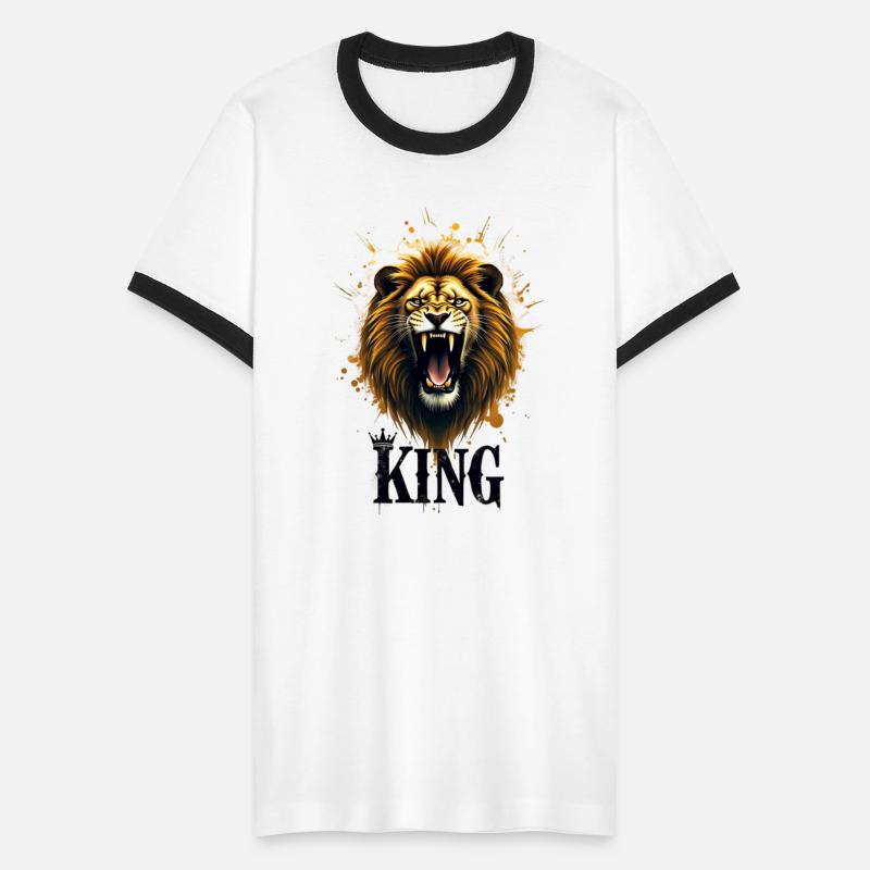 A roaring lion head emerging from splattered