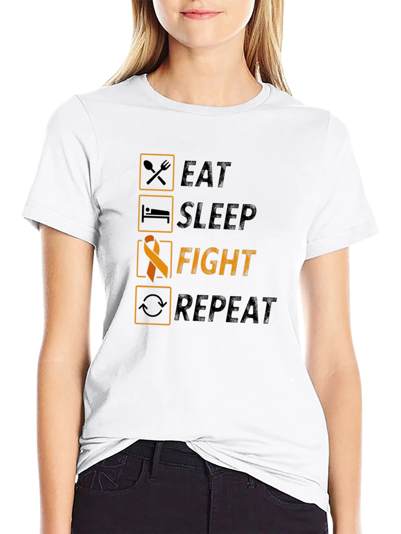 Eat Sleep Fight Repeat T-Shirt - Awareness Tee