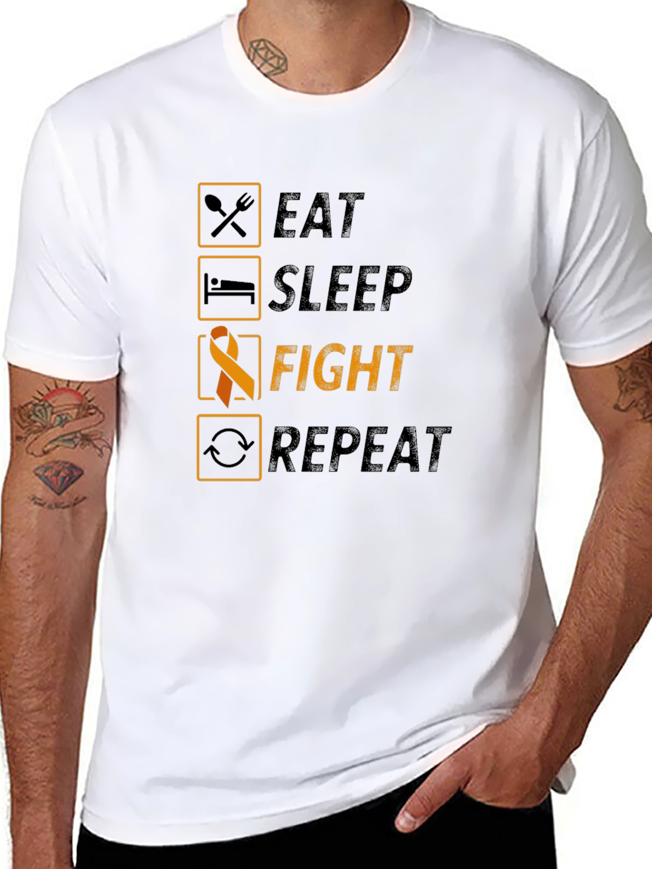 Eat Sleep Fight Repeat T-Shirt - Awareness Tee