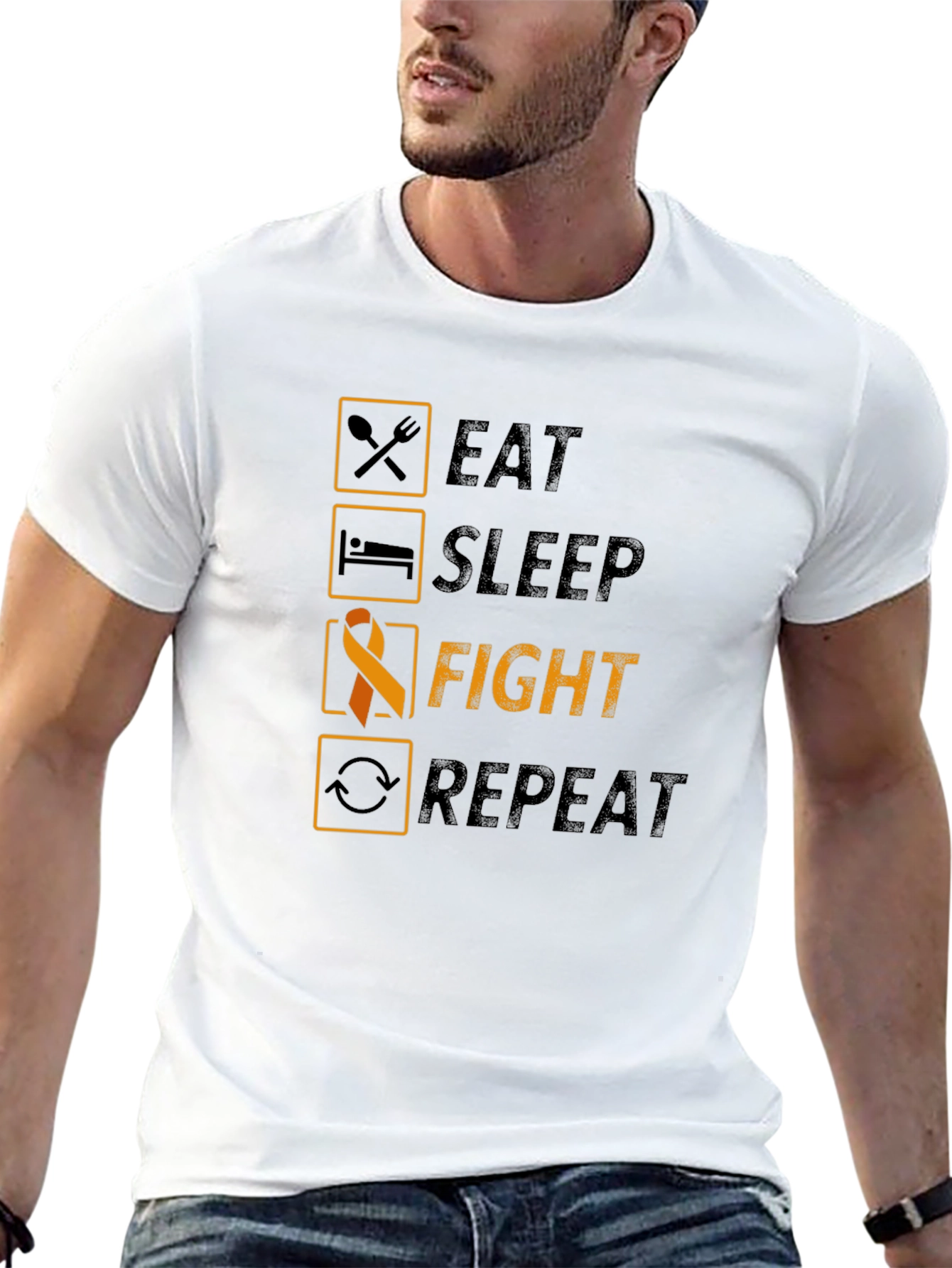 Eat Sleep Fight Repeat T-Shirt - Awareness Tee