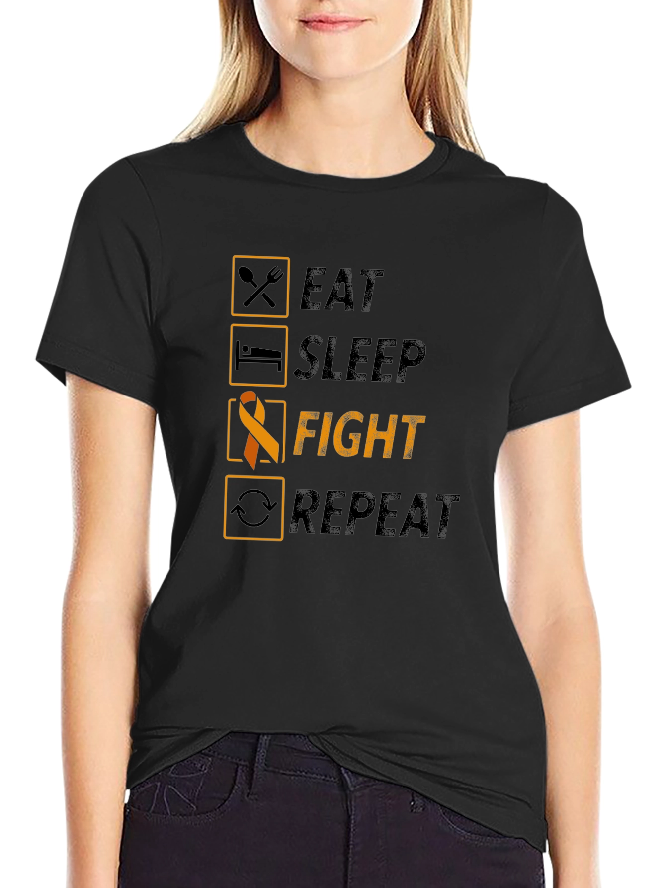 Eat Sleep Fight Repeat T-Shirt - Awareness Tee