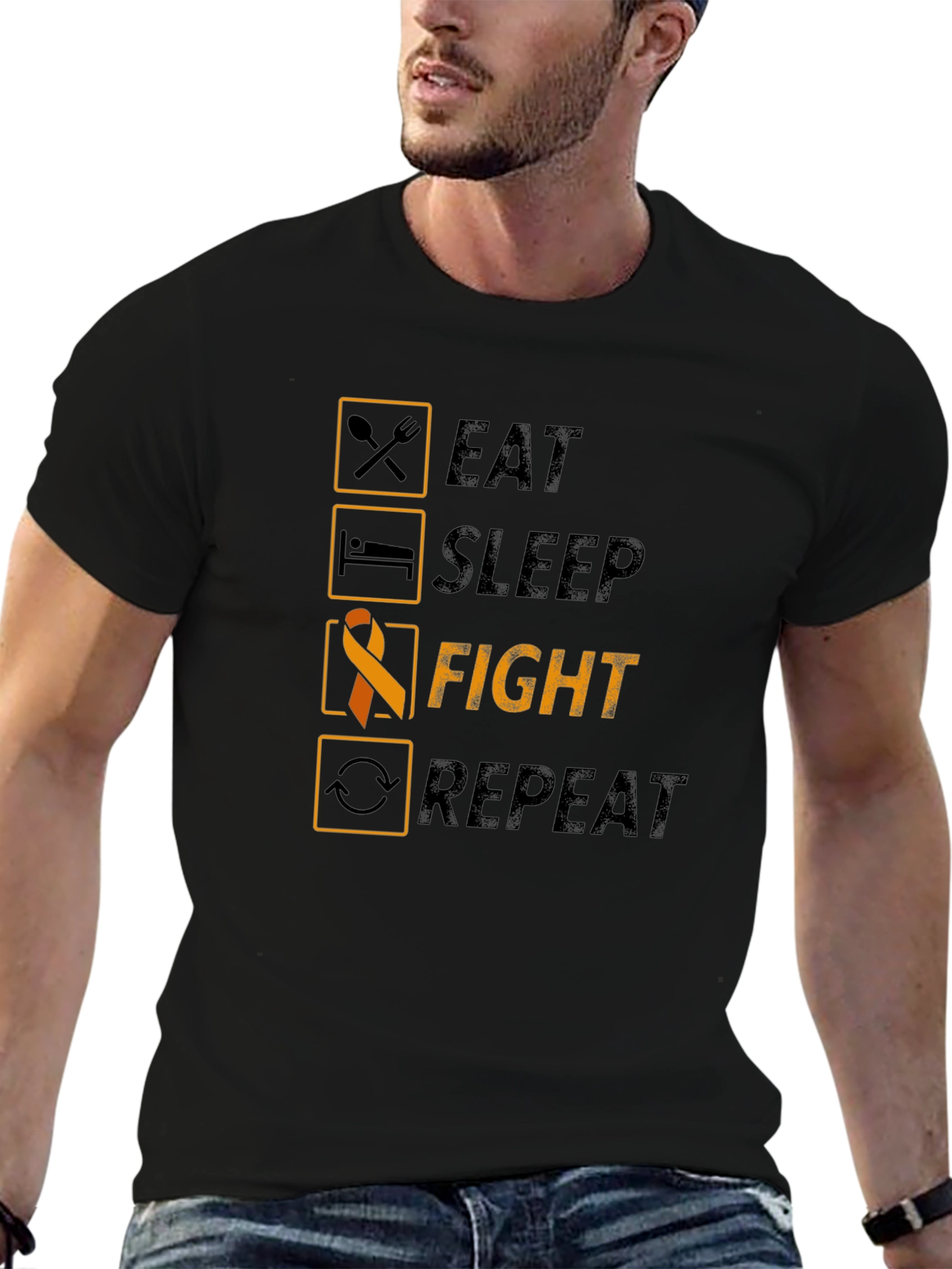 Eat Sleep Fight Repeat T-Shirt - Awareness Tee