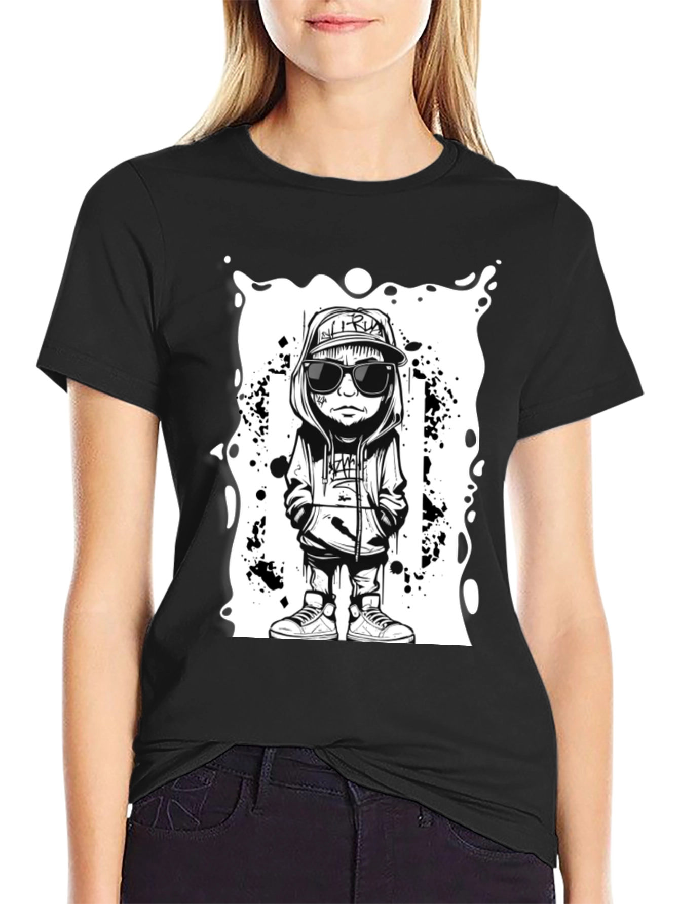 Cartoon Graphic Black Tee