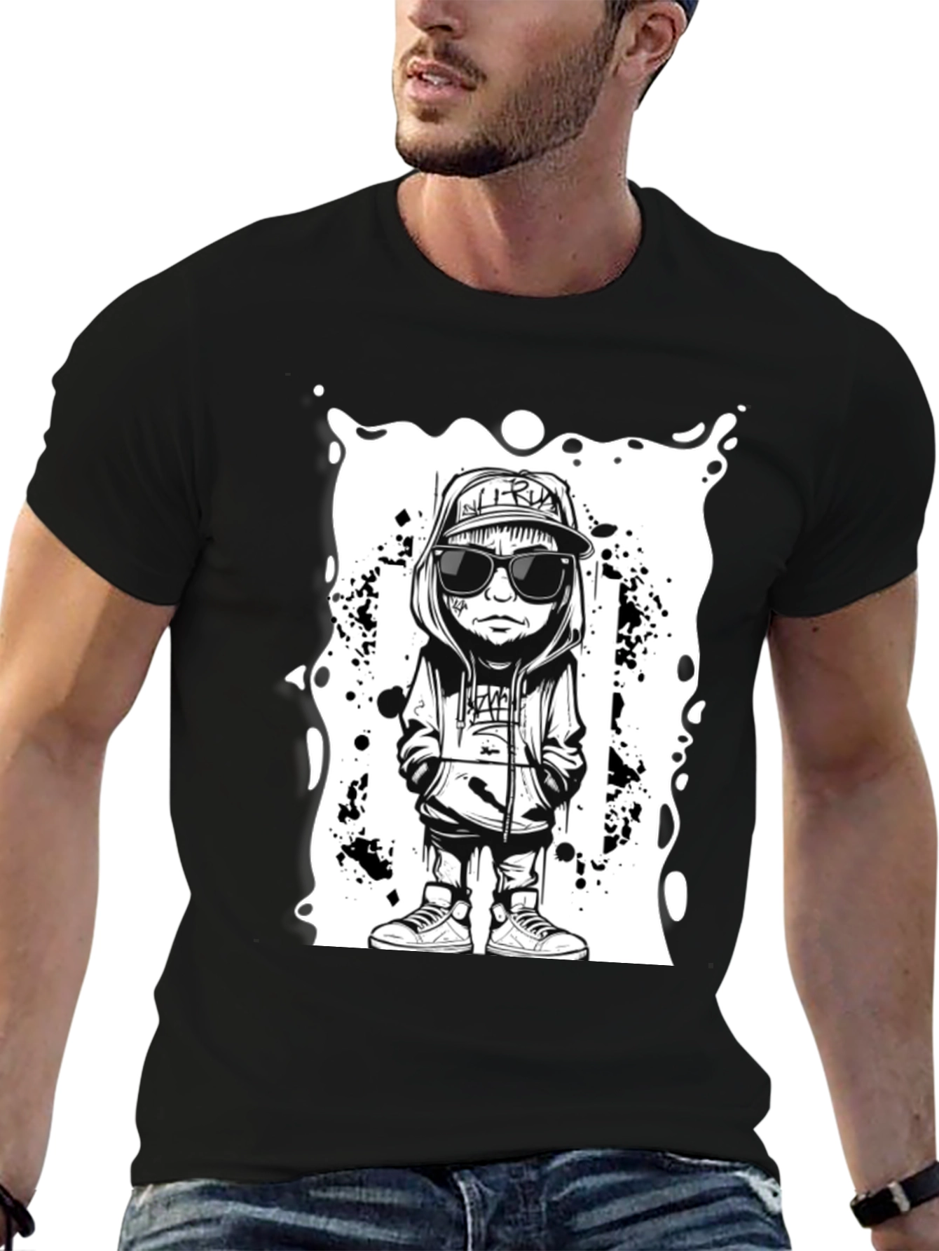 Cartoon Graphic Black Tee