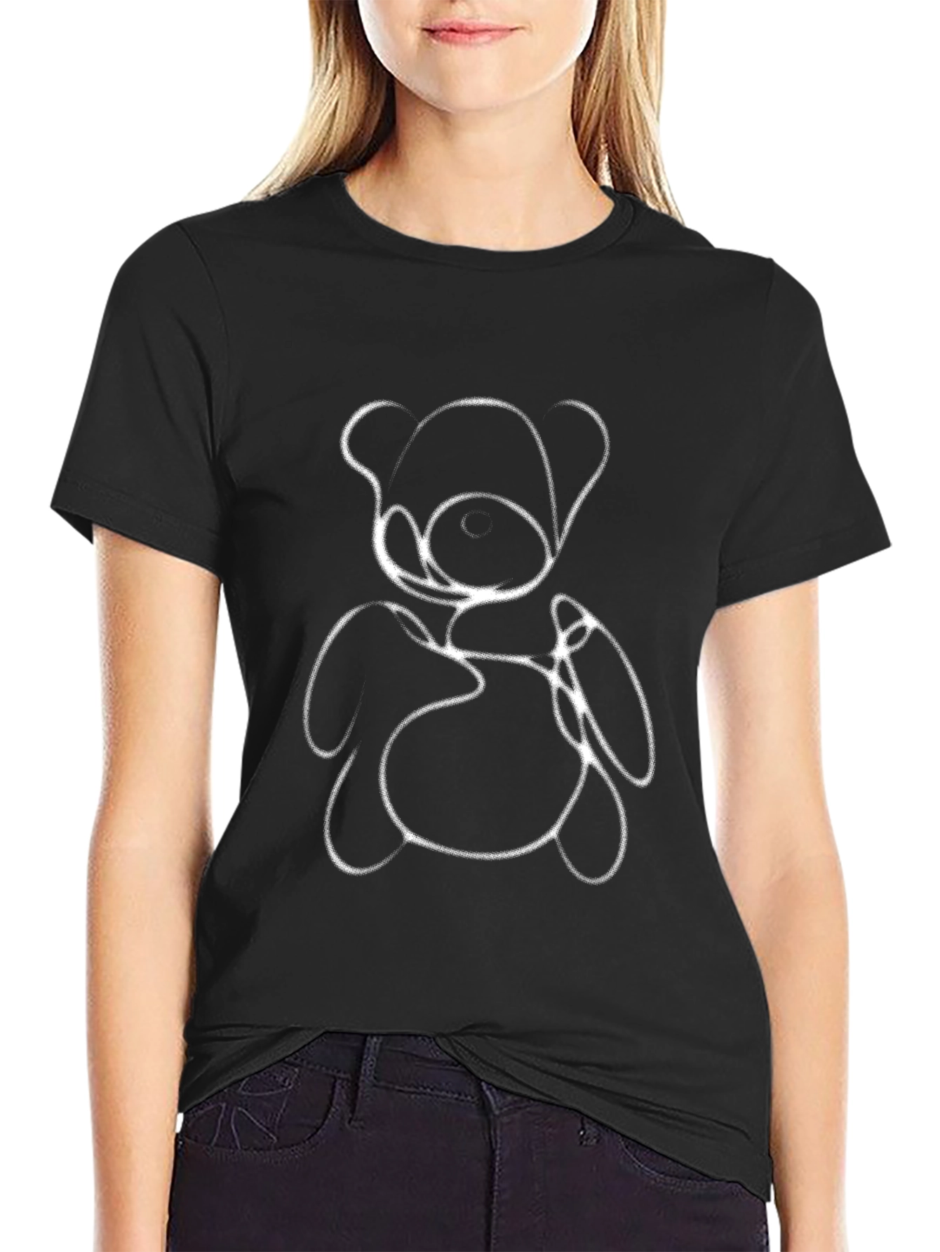 Modern Abstract Teddy Bear Black T-Shirt
