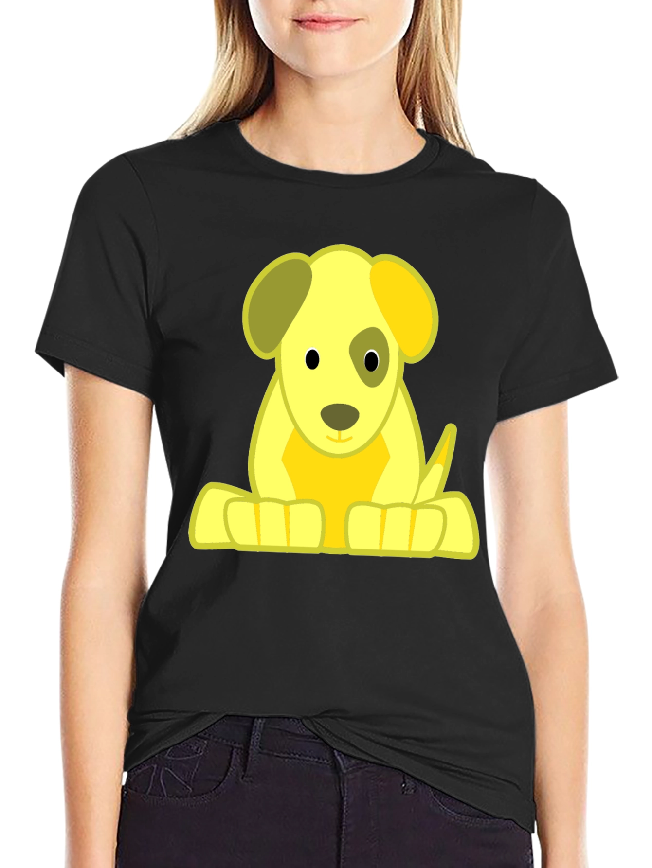 Cute Puppy Graphic Tee - Soft Black T-Shirt