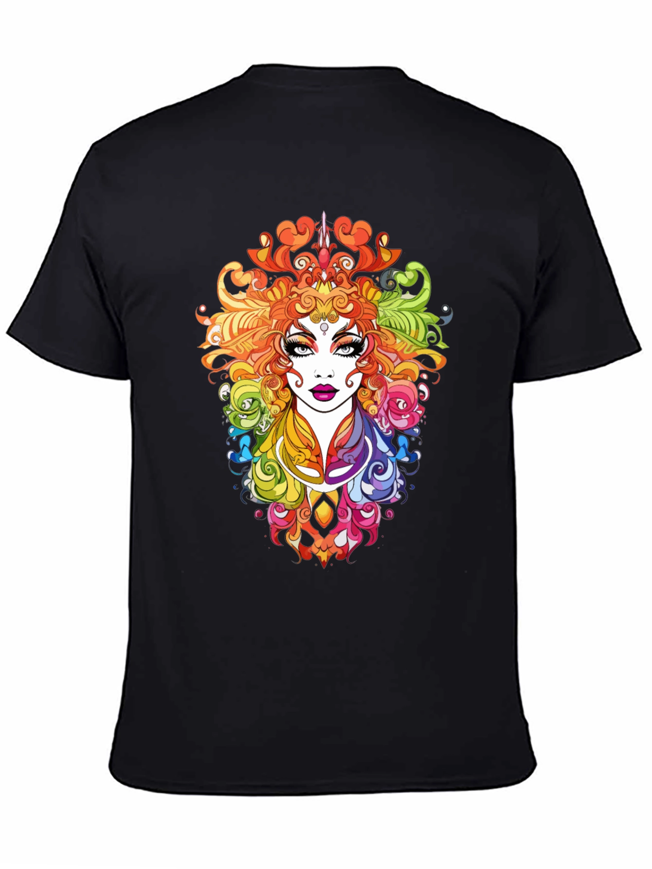 Rainbow Goddess Graphic Print Black T-Shirt