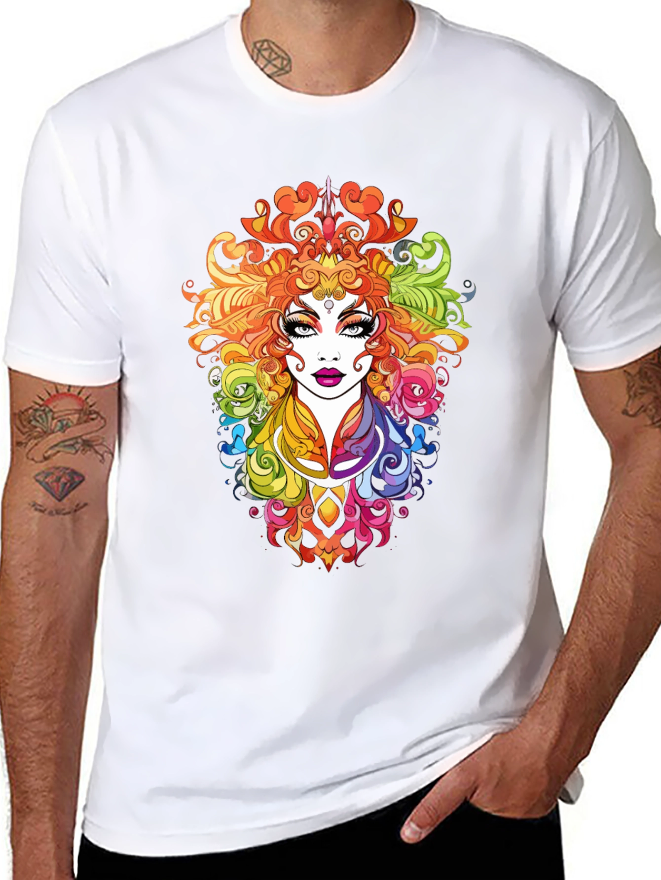 Rainbow Goddess Graphic Print Black T-Shirt
