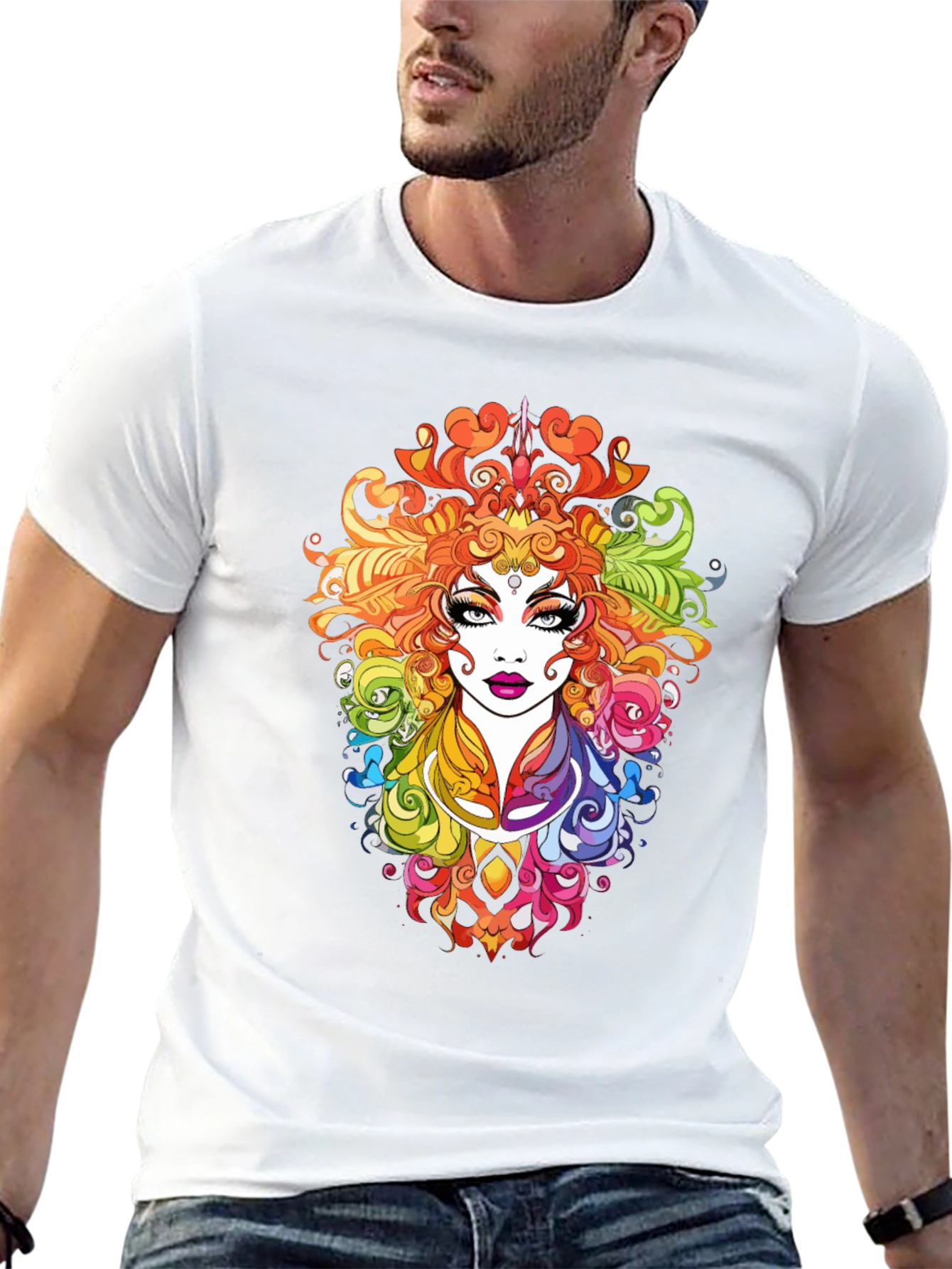 Rainbow Goddess Graphic Print Black T-Shirt