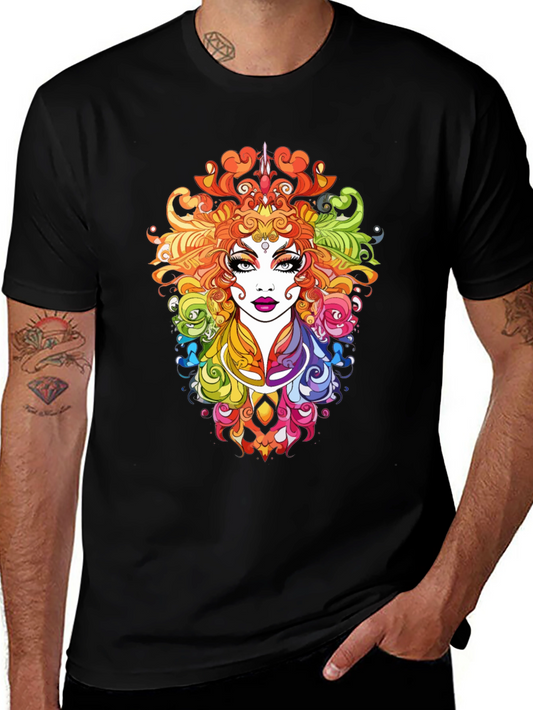 Rainbow Goddess Graphic Print Black T-Shirt