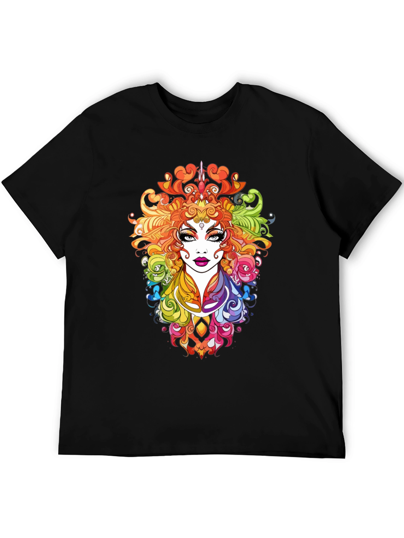 Rainbow Goddess Graphic Print Black T-Shirt
