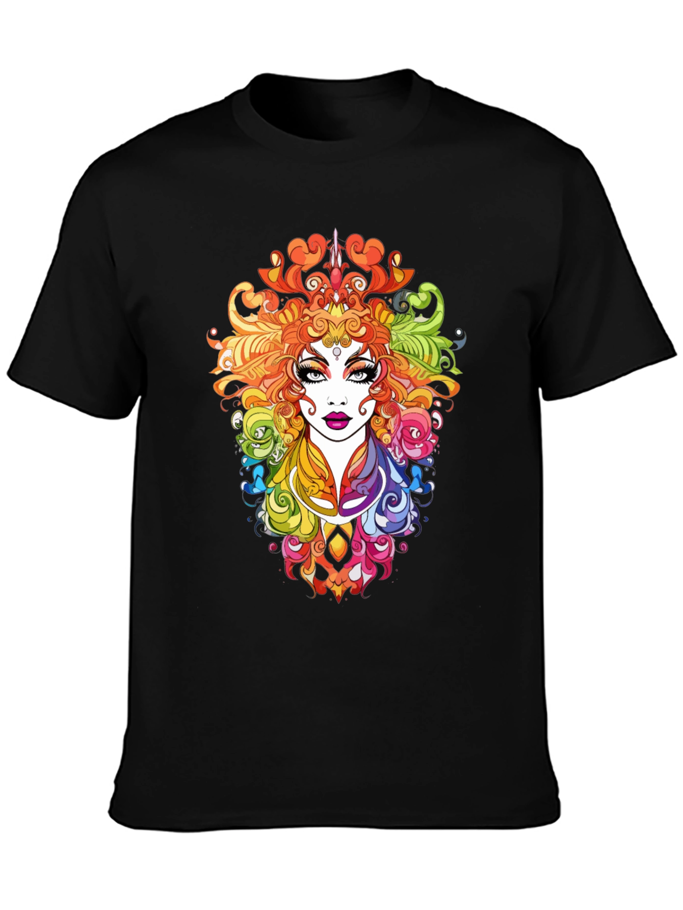 Rainbow Goddess Graphic Print Black T-Shirt