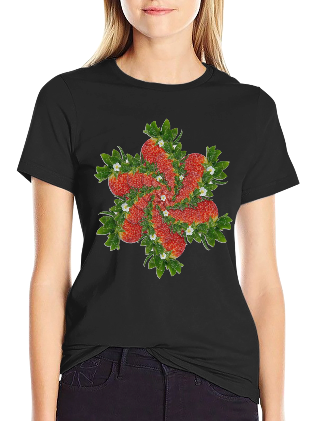 Strawberry Swirl Black T-Shirt