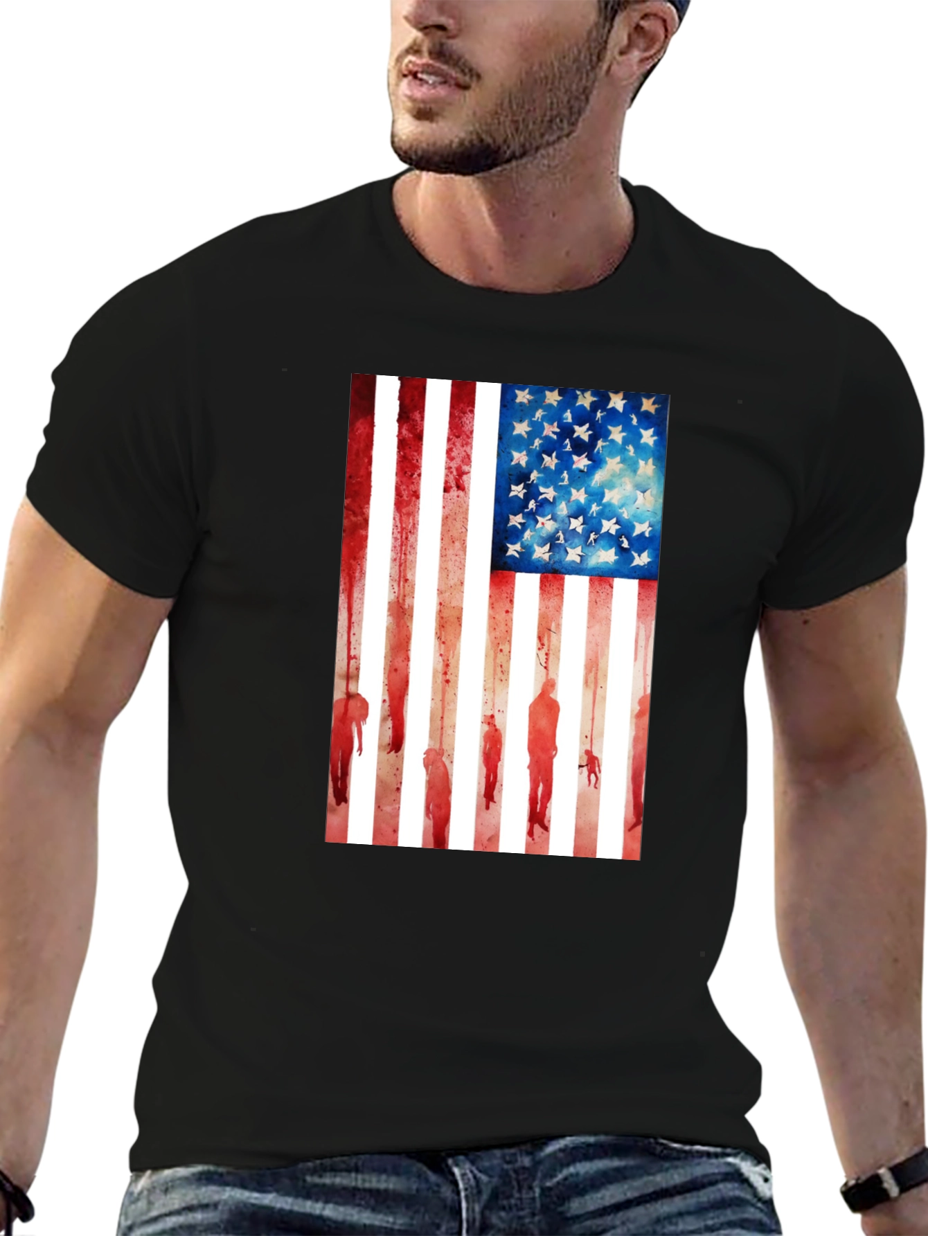 American Flag Graphic Tee - Black