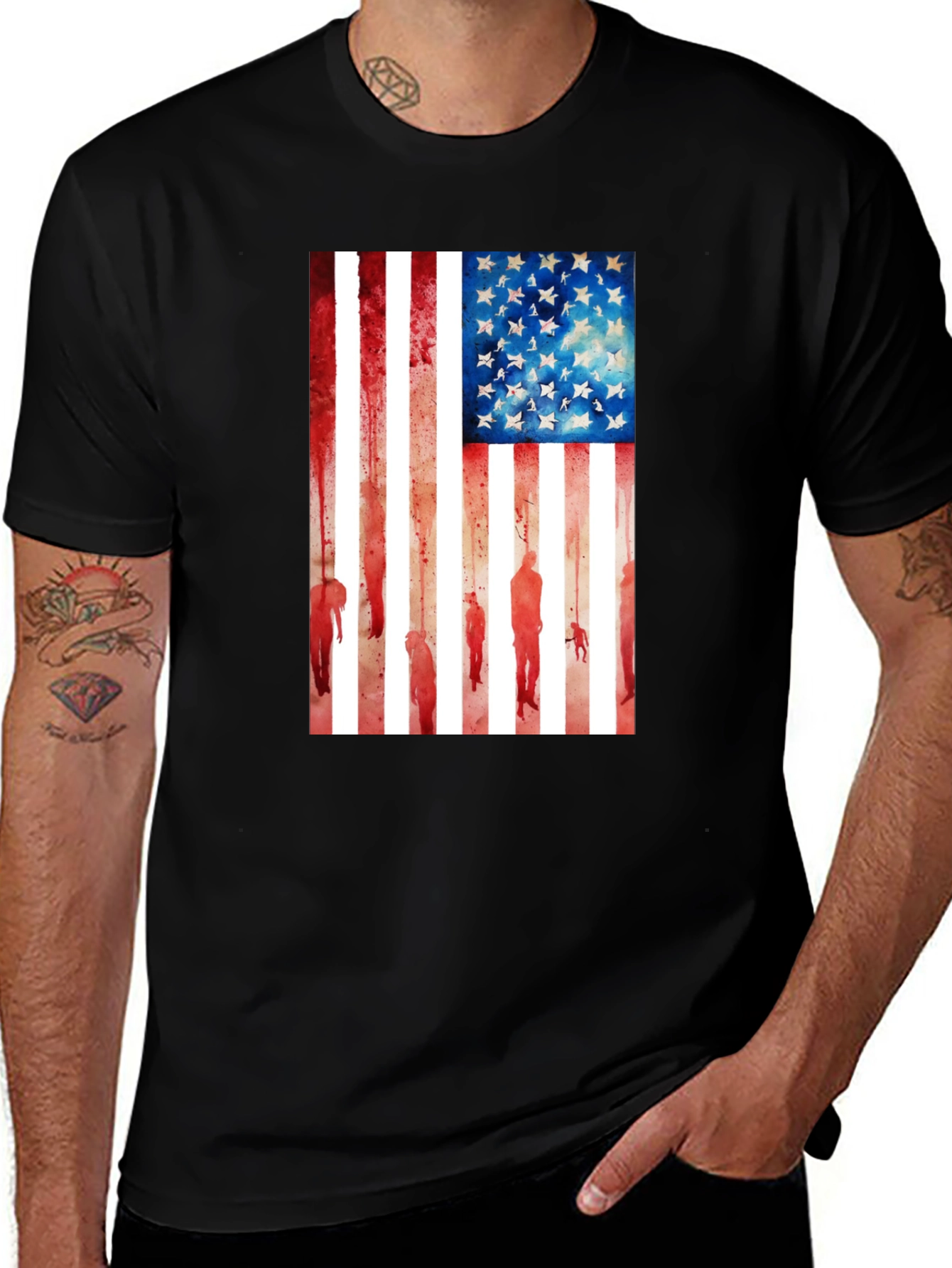 American Flag Graphic Tee - Black