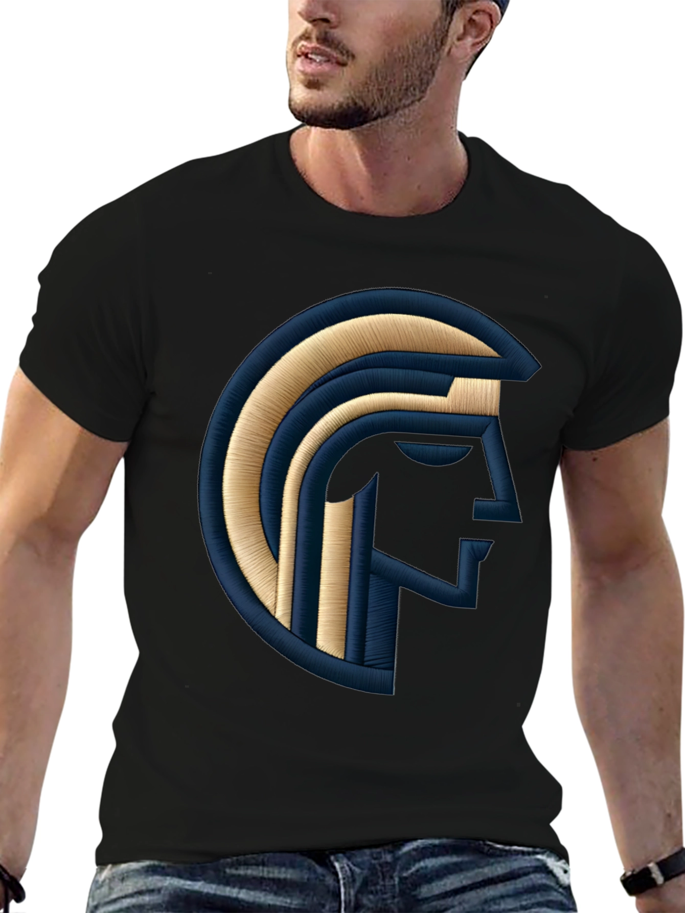Embroidered Spartan Graphic Black T-Shirt