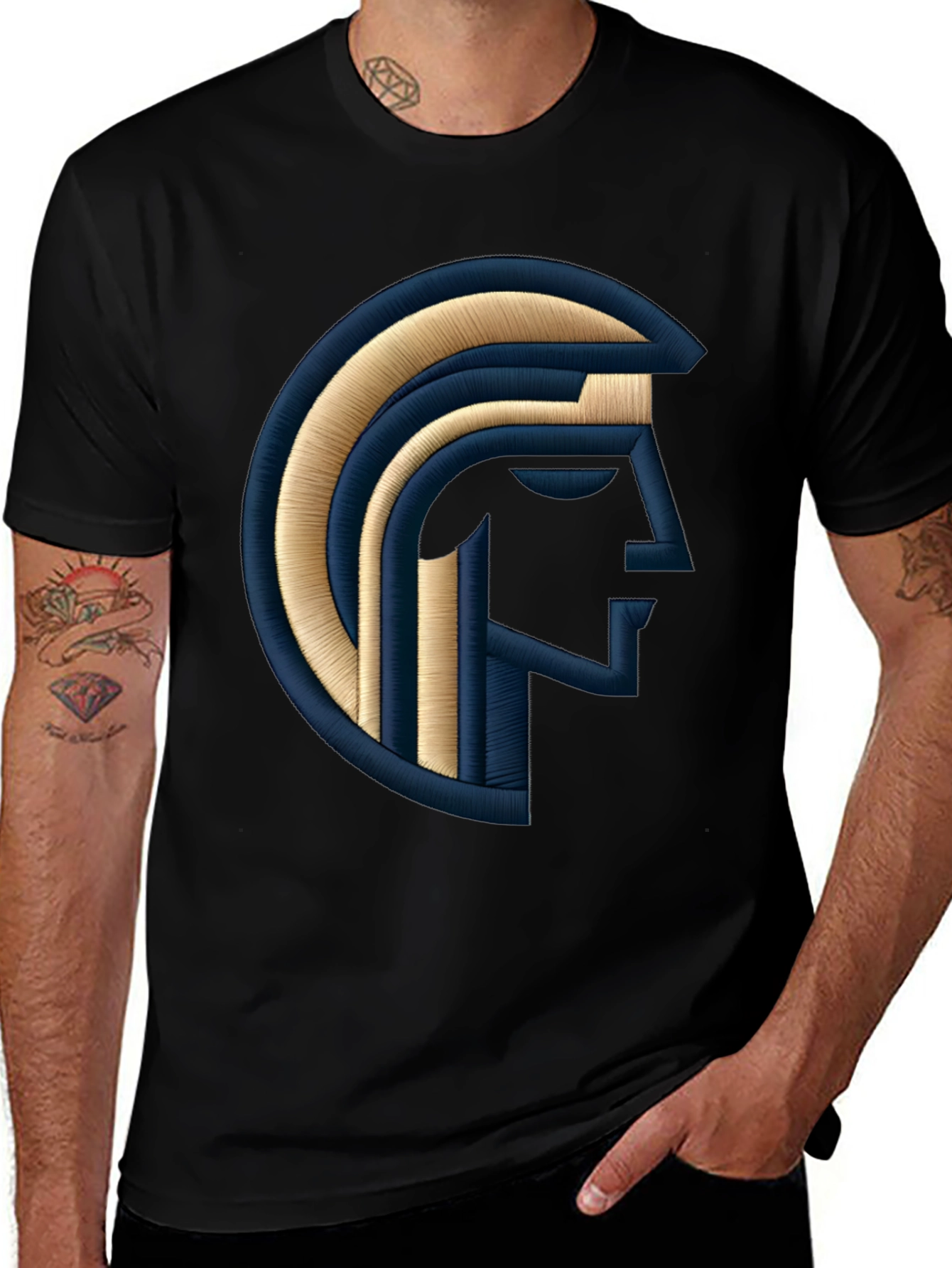 Embroidered Spartan Graphic Black T-Shirt