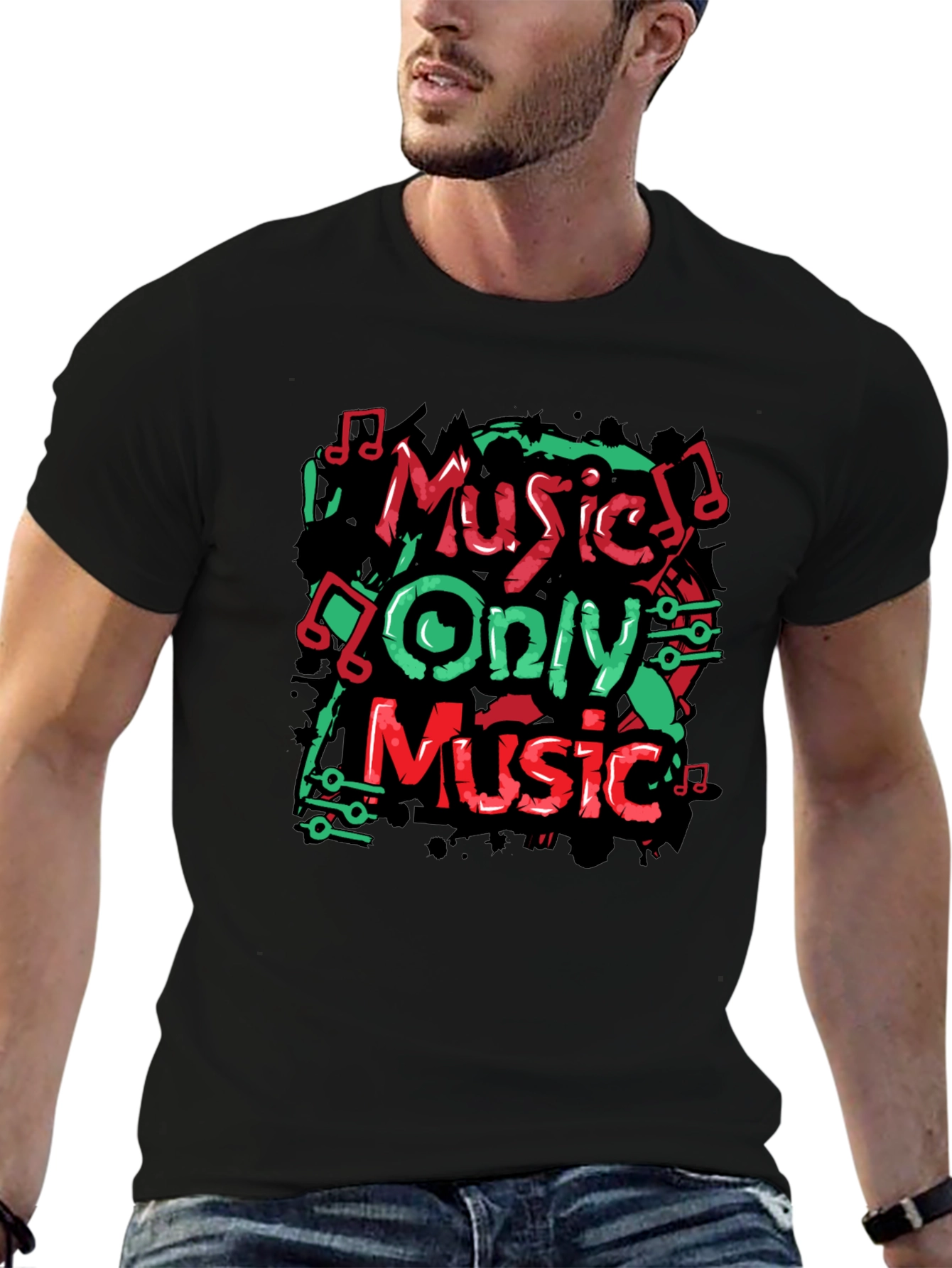 Music Only Tee - Graphic Print Crew Neck T-Shirt