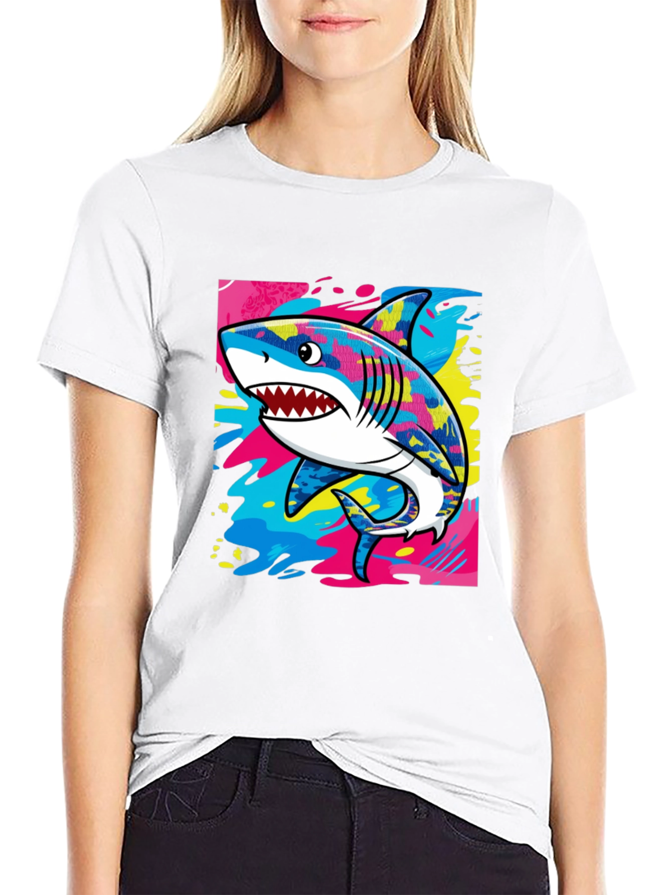 Cool Shark Graphic Print Black T-Shirt