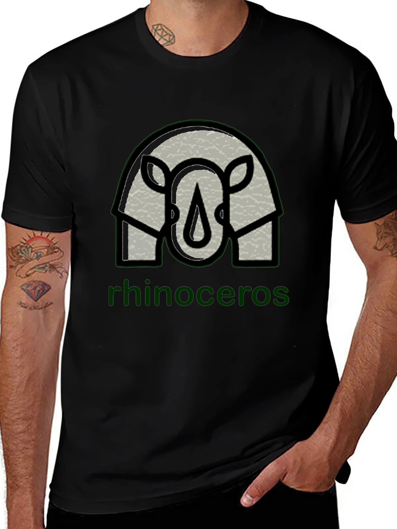 Rhinoceros Graphic Print Black T-Shirt