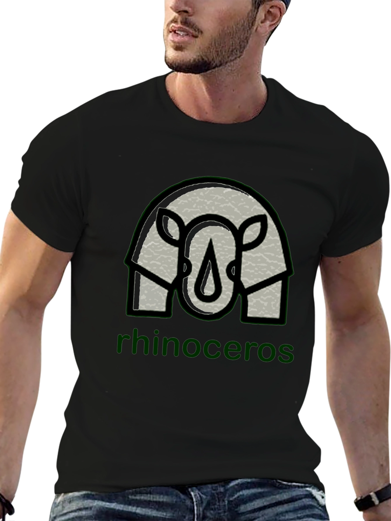 Rhinoceros Graphic Print Black T-Shirt