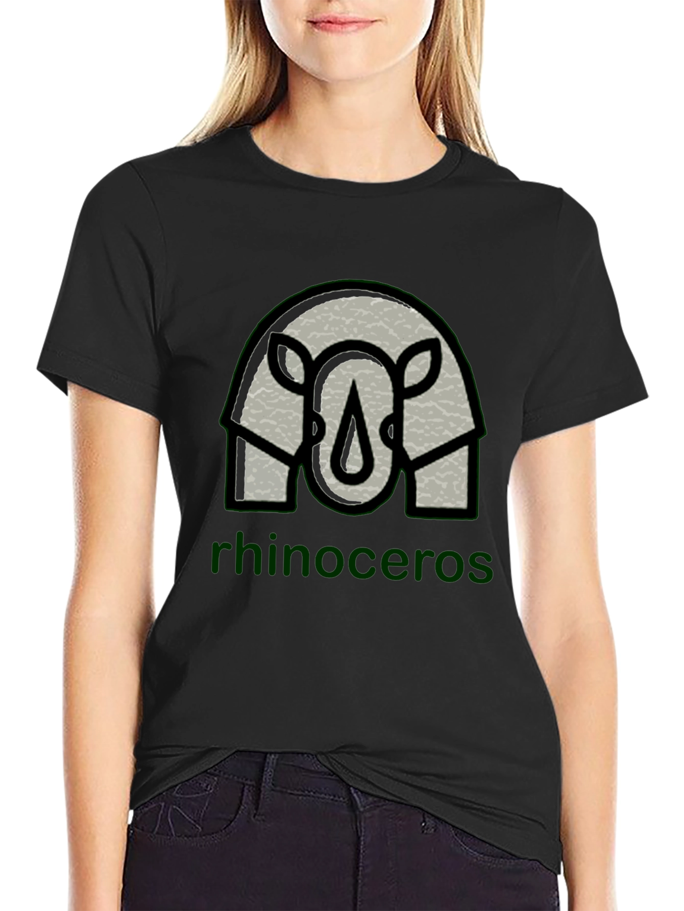 Rhinoceros Graphic Print Black T-Shirt