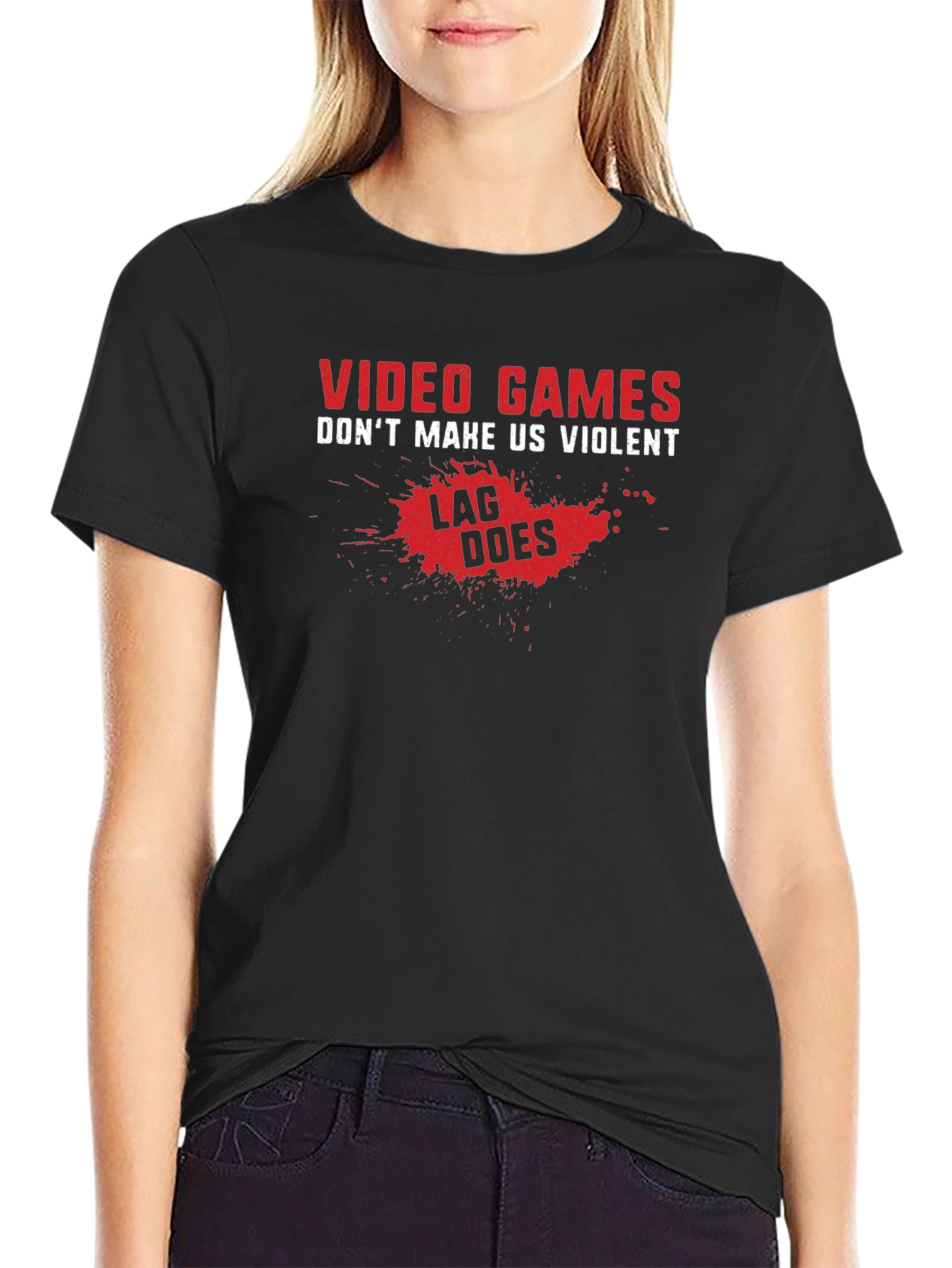 Video Games Lag Humor Black T-Shirt