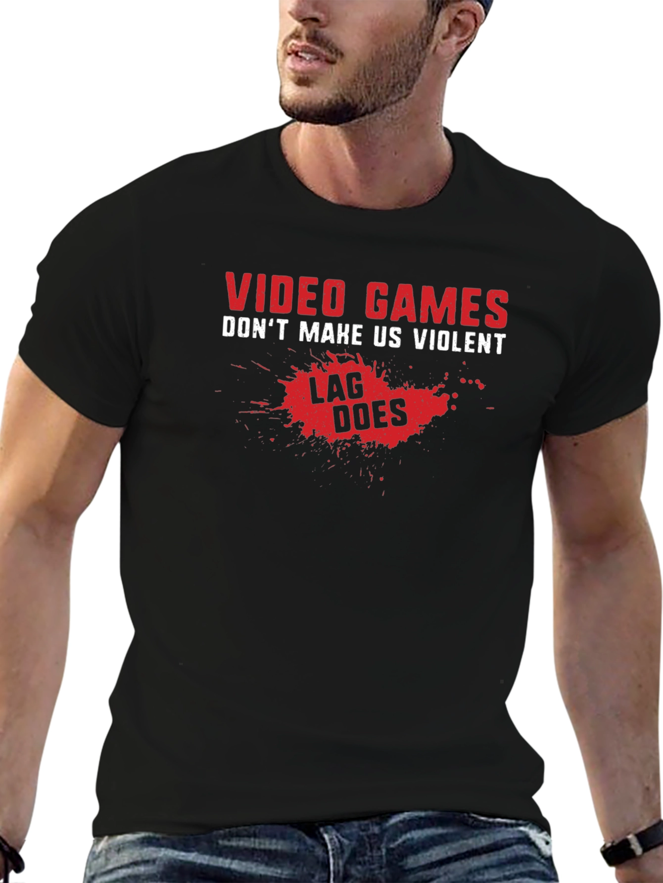 Video Games Lag Humor Black T-Shirt