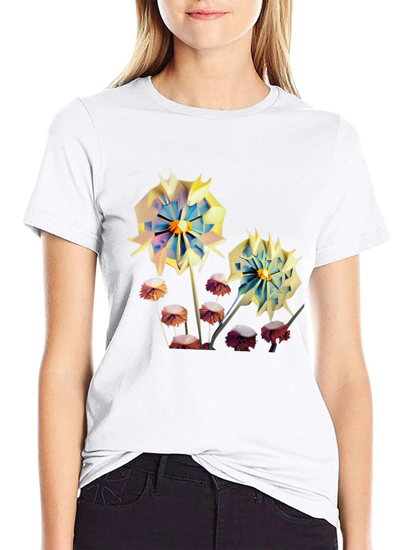 Floral Print Mens T-Shirt - Unique Artistic Design