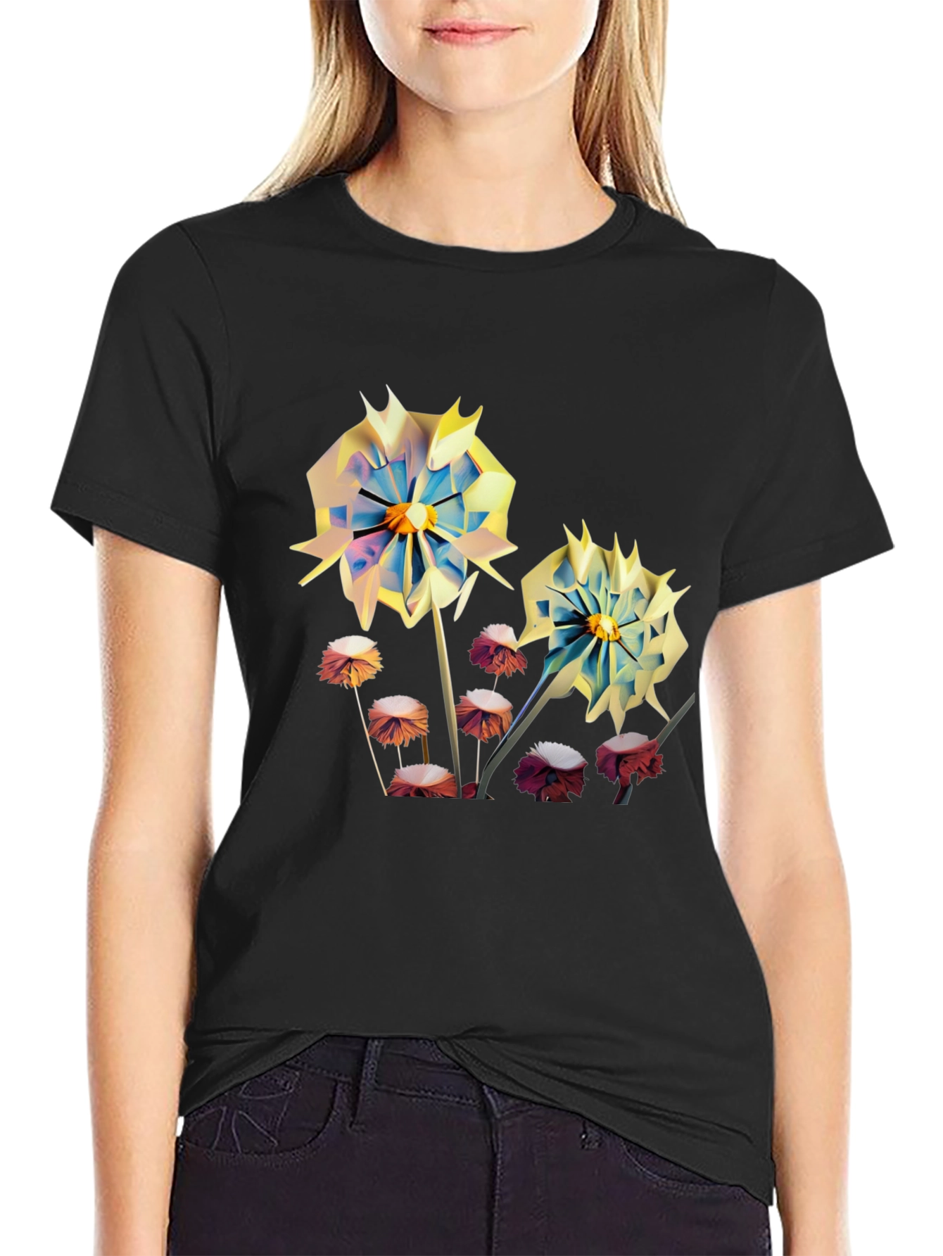 Floral Print Mens T-Shirt - Unique Artistic Design